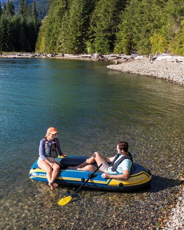 imageINTEX Challenger 2 Inflatable Boat Set Includes Deluxe 48in Boat Oars and HighOutput PumpYellow