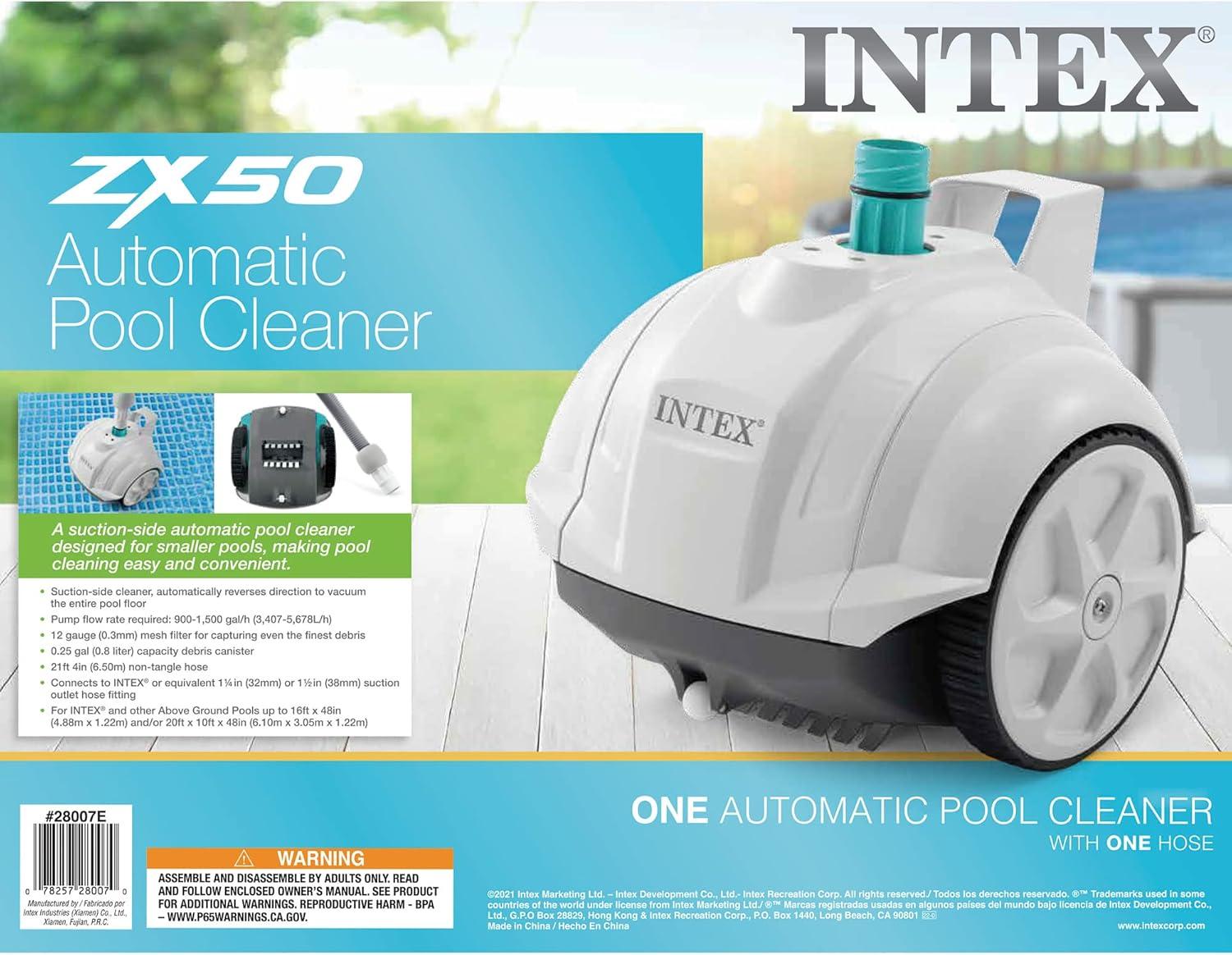 imageINTEX Deluxe PressureSide Above Ground Automatic Pool Cleaner Vacuum For Bigger Pools Cleans Pool Floors and Walls Removes Debris Removable Filter Tray 21ft Tangle Free HoseZX50