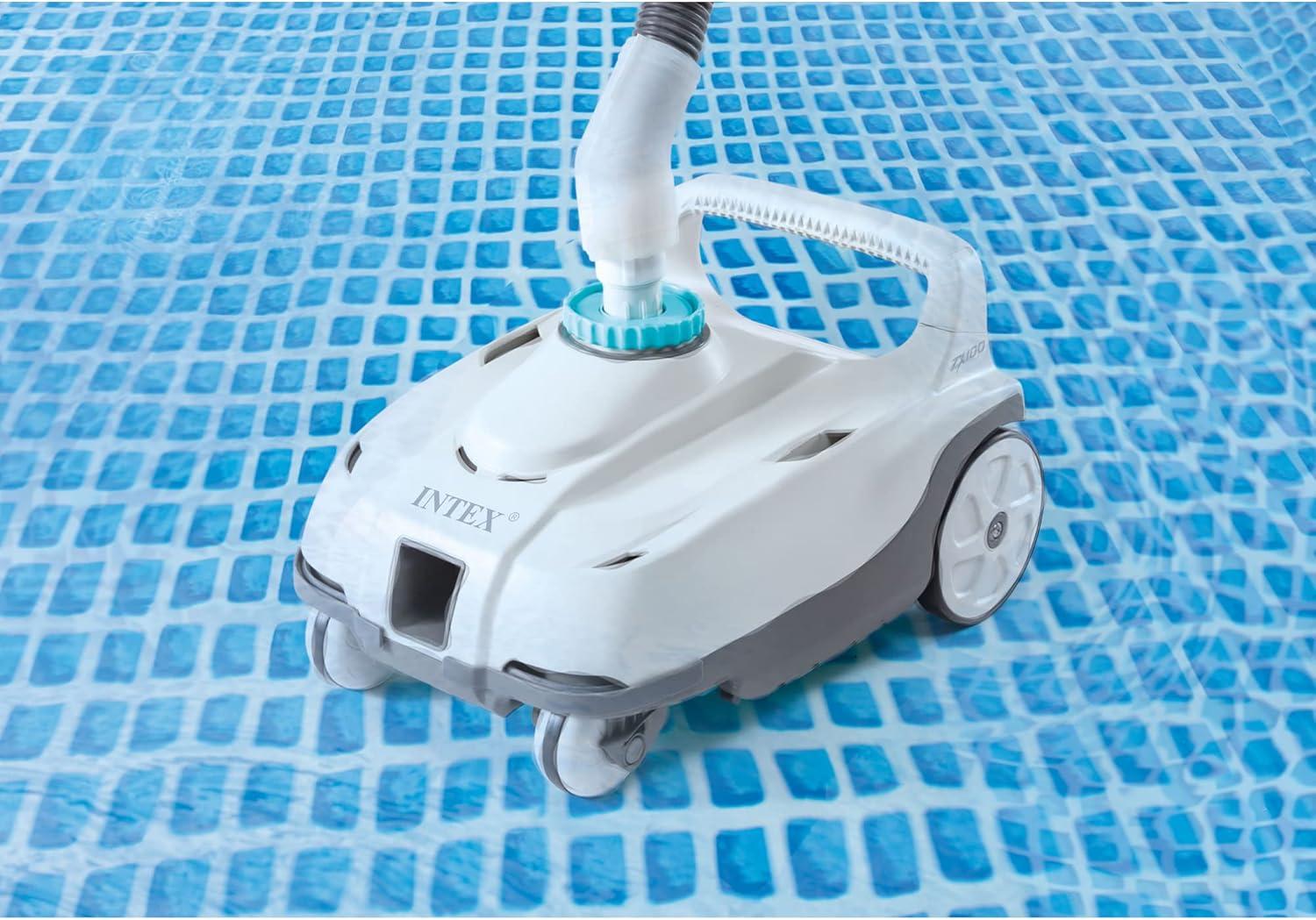 imageINTEX Deluxe PressureSide Above Ground Automatic Pool Cleaner Vacuum For Bigger Pools Cleans Pool Floors and Walls Removes Debris Removable Filter Tray 21ft Tangle Free HoseZX100