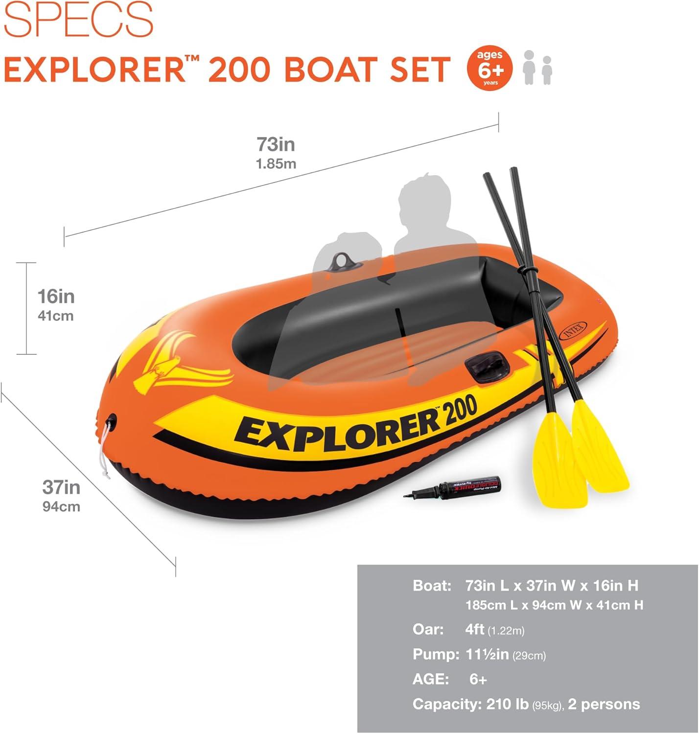 imageINTEX Explorer Inflatable Boat Series Dual Air Chambers Welded Oar Locks Grab Handles Bow Rope Sporty Design2 Person