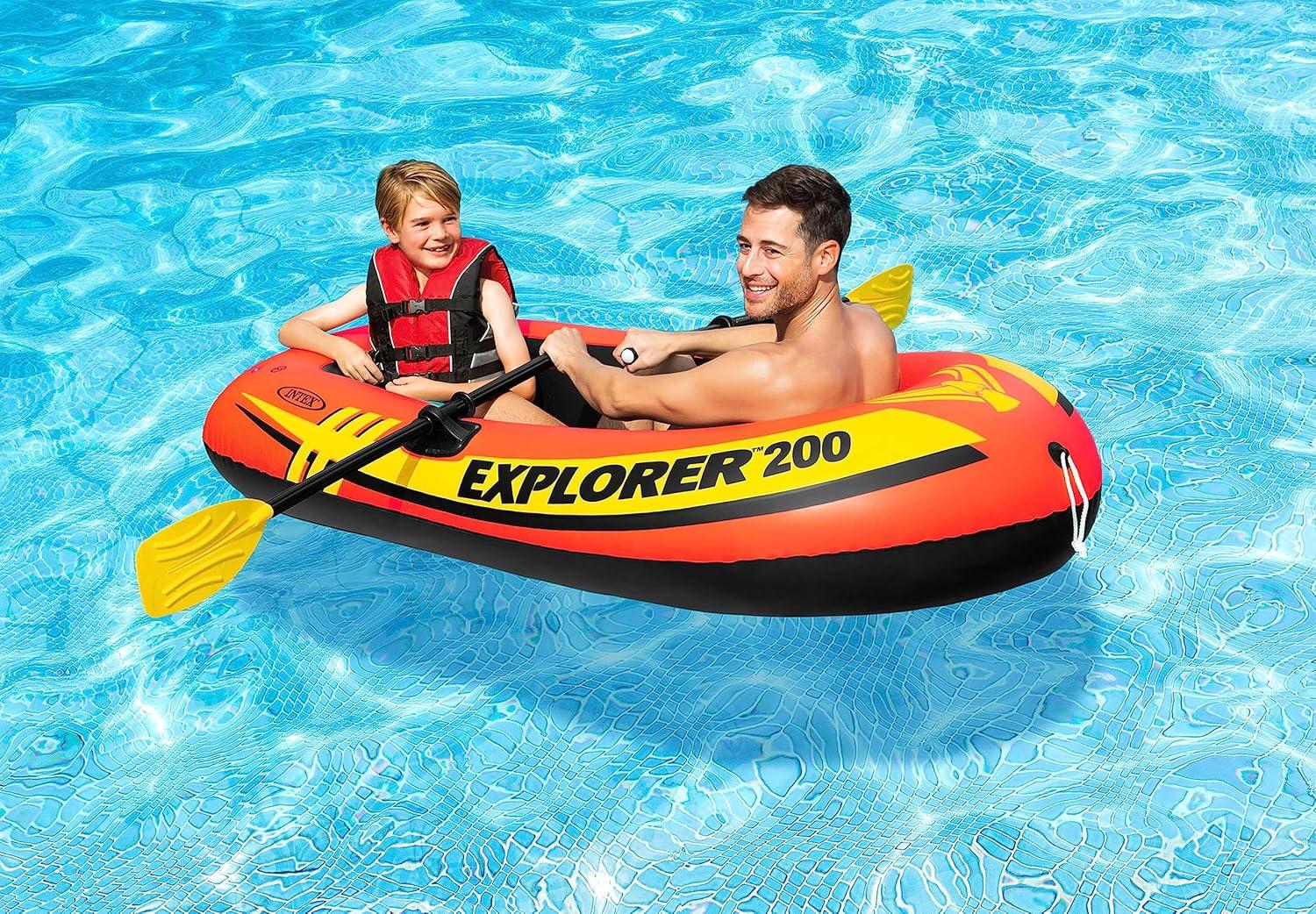 imageINTEX Explorer Inflatable Boat Series Dual Air Chambers Welded Oar Locks Grab Handles Bow Rope Sporty Design2 Person