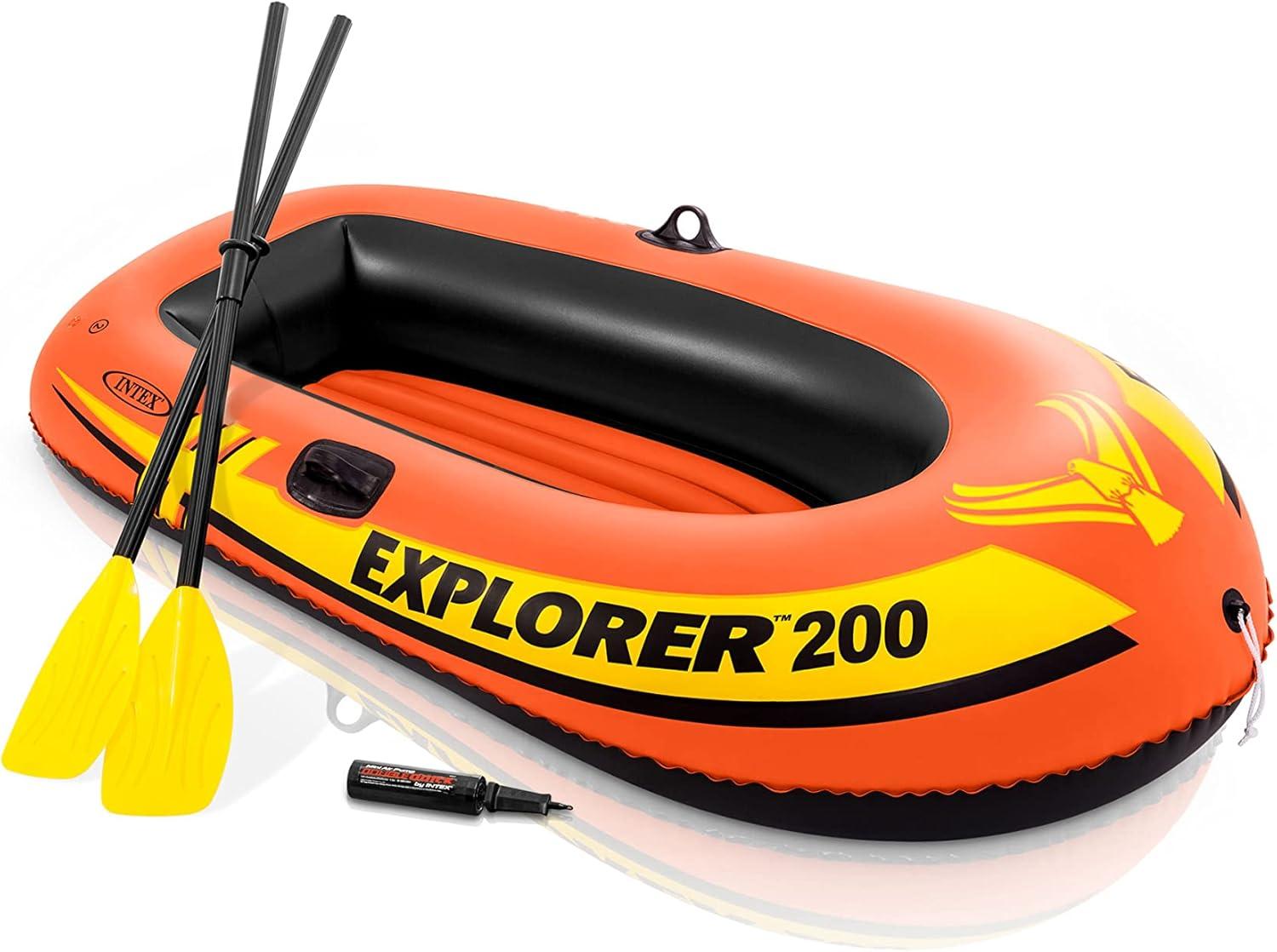 imageINTEX Explorer Inflatable Boat Series Dual Air Chambers Welded Oar Locks Grab Handles Bow Rope Sporty Design2 Person