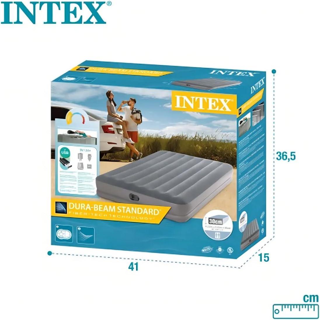 imageIntex 64114E DuraBeam Standard Prestige Air Mattress FiberTech Queen Size Builtin USB Electric Pump 12in Bed Height 600lb Weight CapacityMidRise Airbed