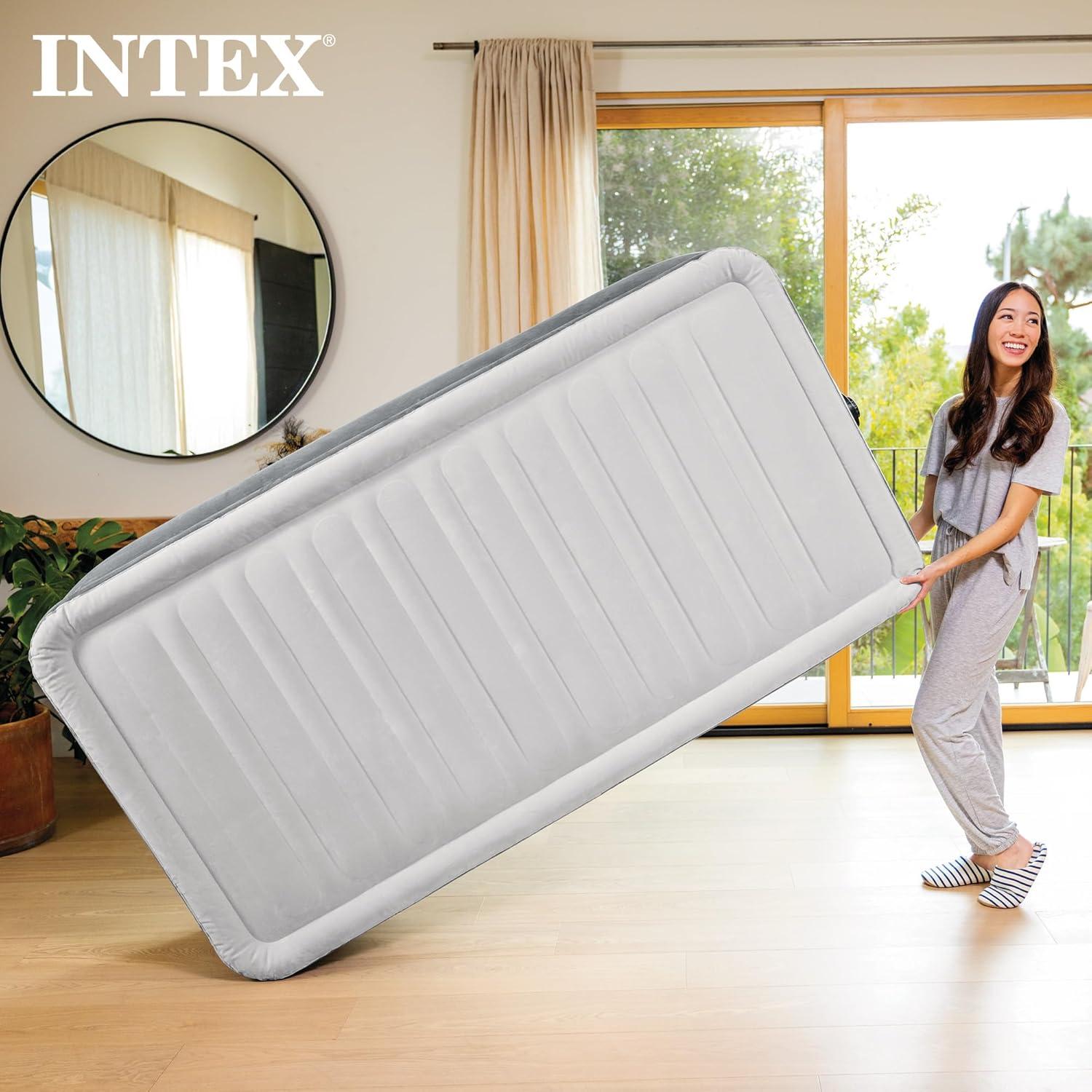 imageIntex 64417ED 22in Queen DuraBeam Comfort Plush HighRise Inflatable Air Mattress with Built in Pump for Travel and Camping 600lb Weight CapacityGrey