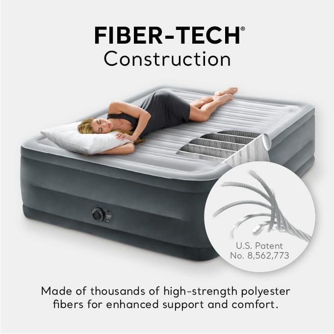 imageIntex 64417ED 22in Queen DuraBeam Comfort Plush HighRise Inflatable Air Mattress with Built in Pump for Travel and Camping 600lb Weight CapacityGrey