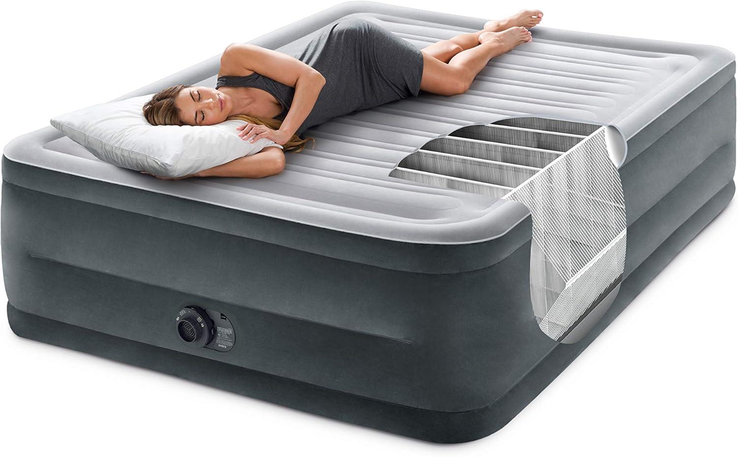 imageIntex 64417ED 22in Queen DuraBeam Comfort Plush HighRise Inflatable Air Mattress with Built in Pump for Travel and Camping 600lb Weight CapacityGrey