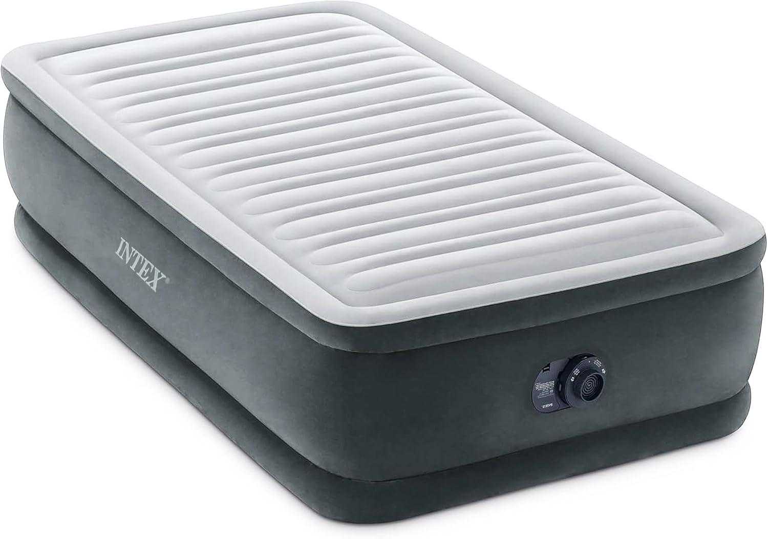imageIntex 64417ED 22in Queen DuraBeam Comfort Plush HighRise Inflatable Air Mattress with Built in Pump for Travel and Camping 600lb Weight CapacityGrey