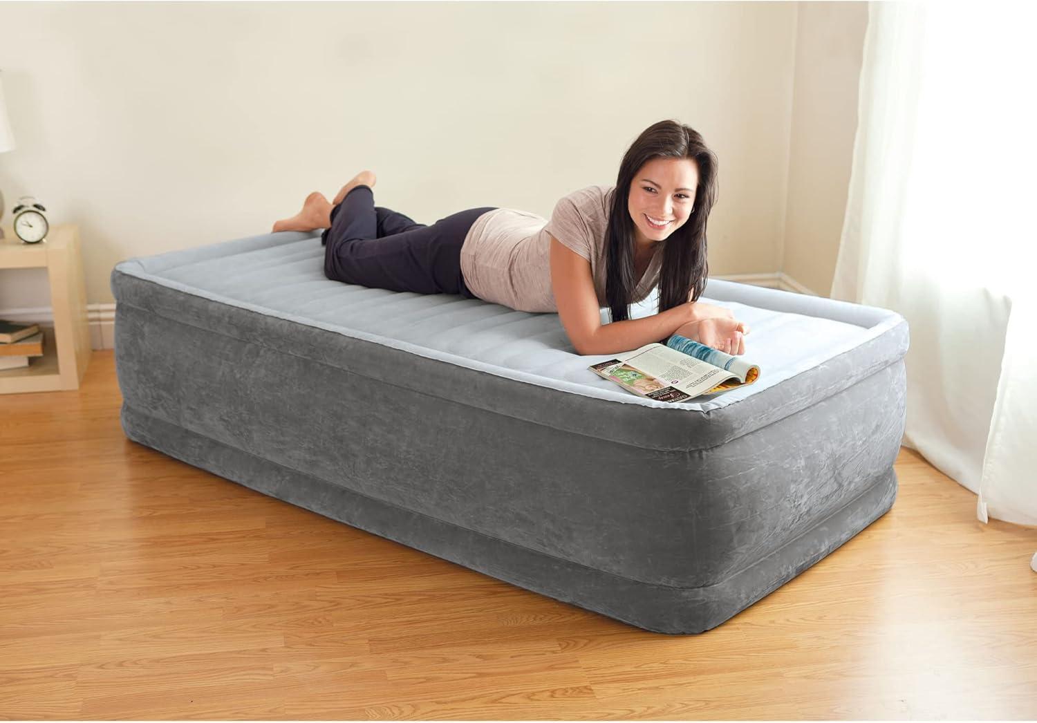 imageIntex 64417ED 22in Queen DuraBeam Comfort Plush HighRise Inflatable Air Mattress with Built in Pump for Travel and Camping 600lb Weight CapacityGrey