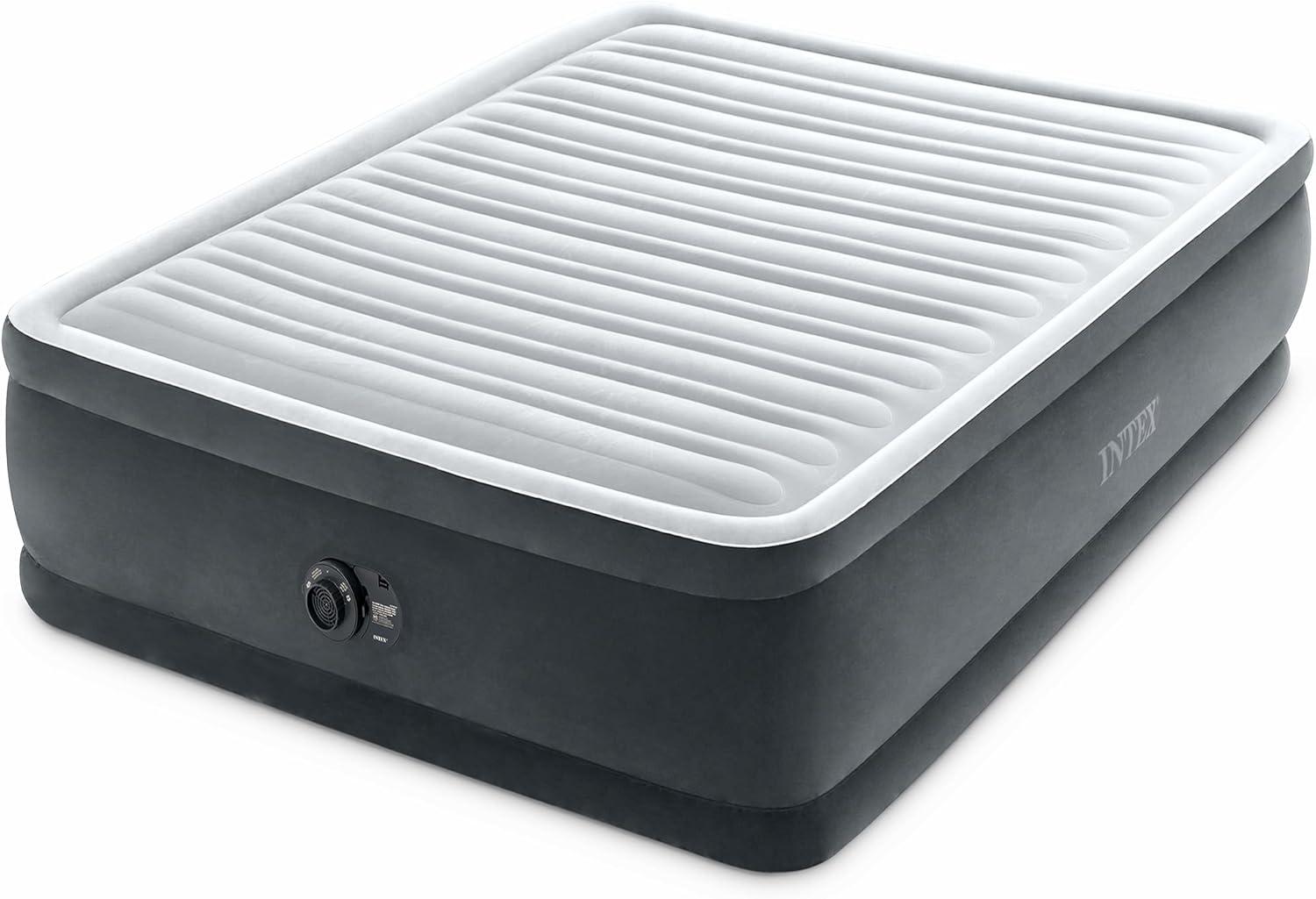 imageIntex 64417ED 22in Queen DuraBeam Comfort Plush HighRise Inflatable Air Mattress with Built in Pump for Travel and Camping 600lb Weight CapacityGrey