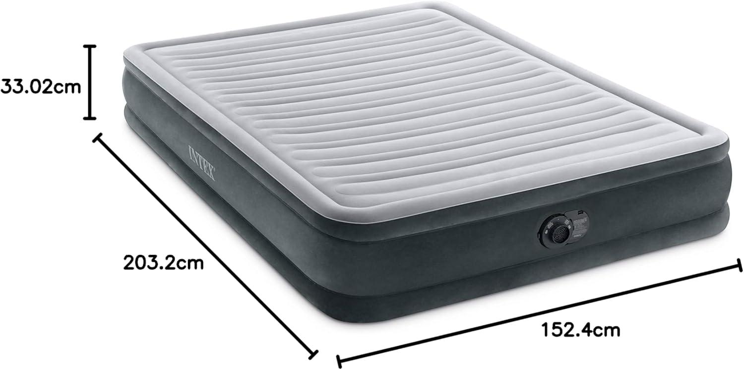 imageIntex 64417ED 22in Queen DuraBeam Comfort Plush HighRise Inflatable Air Mattress with Built in Pump for Travel and Camping 600lb Weight CapacityGrey