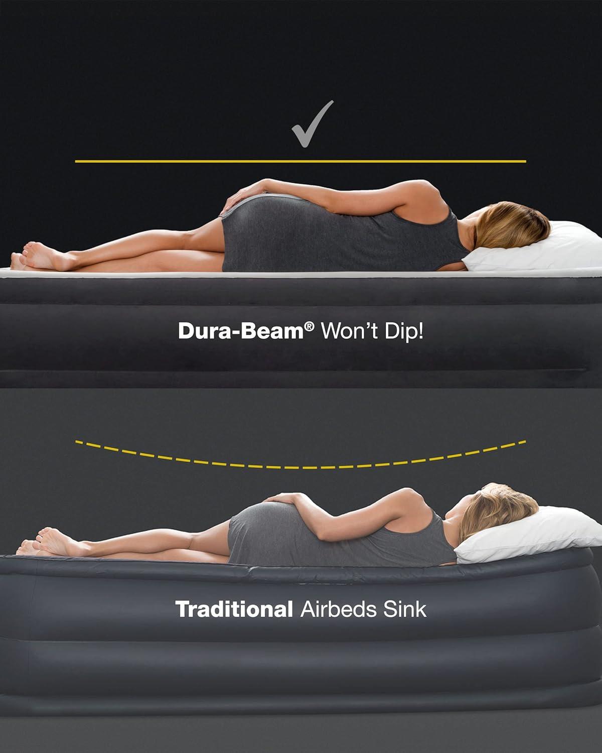 imageIntex 64757E DuraBeam Standard Downy Air Mattress FiberTech Twin Size 10in Bed Height 300lb Weight Capacity Pump Sold SeparatelyQueen