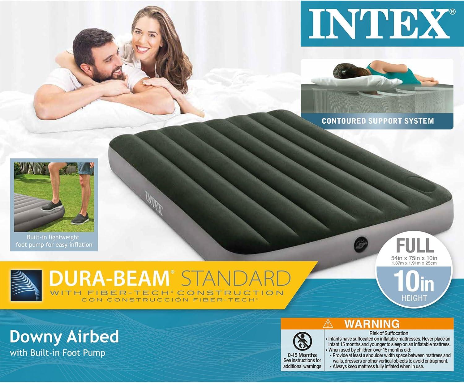 imageIntex 64762E DuraBeam Standard Downy Air Mattress FiberTech Full Size Builtin Foot Pump 10in Bed Height 300lb Weight CapacityFull