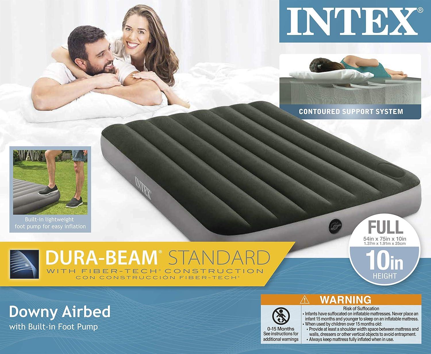 imageIntex 64762E DuraBeam Standard Downy Air Mattress FiberTech Full Size Builtin Foot Pump 10in Bed Height 300lb Weight CapacityFull