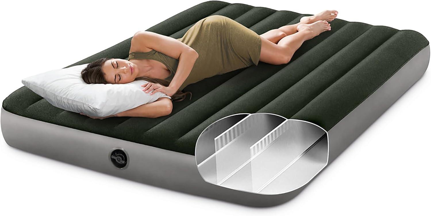 imageIntex 64762E DuraBeam Standard Downy Air Mattress FiberTech Full Size Builtin Foot Pump 10in Bed Height 300lb Weight CapacityQueen Pack of 3