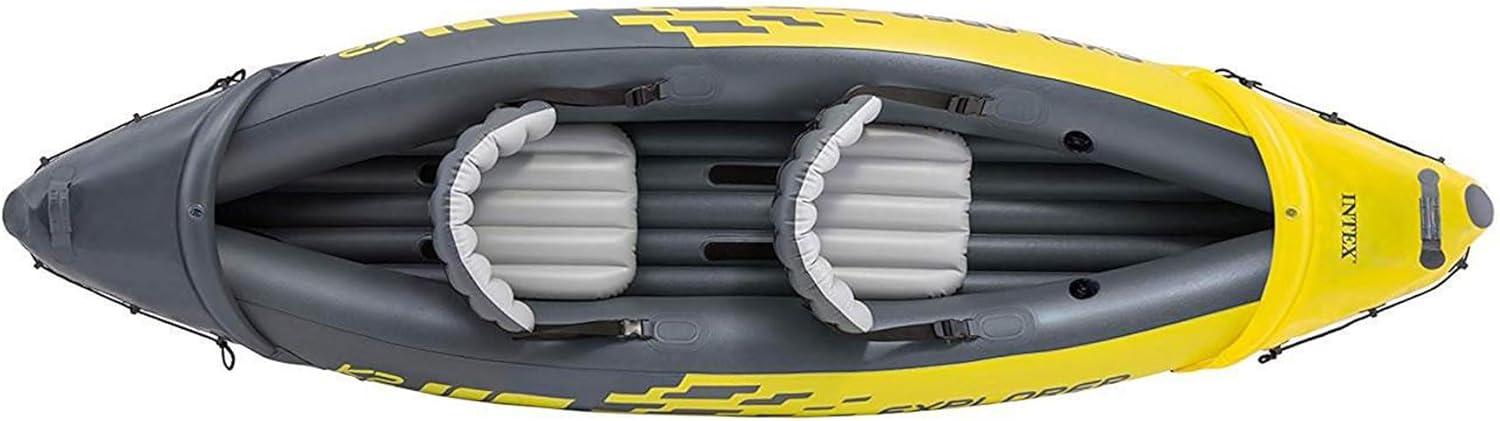 imageIntex 68307EP Explorer K2 Inflatable Kayak Set Includes Deluxe 86in Aluminum Oars and HighOutput Pump SuperStrong PVC Adjustable Seats with Backrest 2Person 400lb Weight Capacity2person