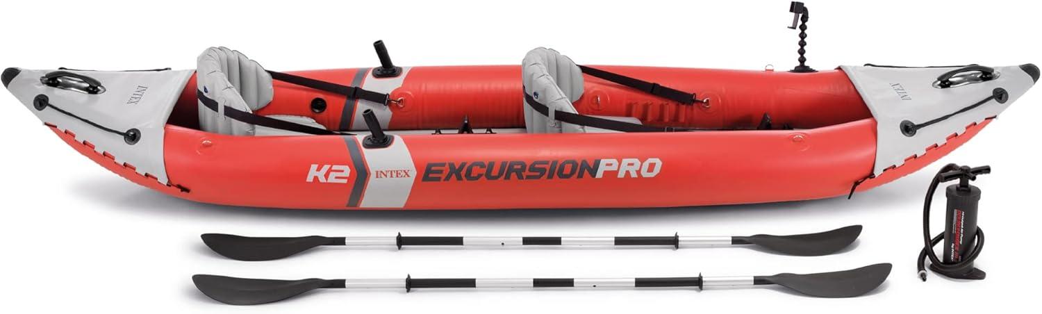 imageIntex 68309EP Excursion Pro K2 Inflatable Kayak Set Includes Deluxe 86in Kayak Paddles and HighOutput Pump SuperTough PVC Adjustable Bucket Seat 2Person 400lb Weight Capacity2person Kayak Set