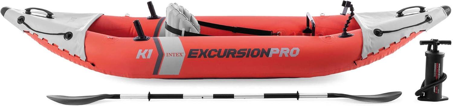imageIntex 68309EP Excursion Pro K2 Inflatable Kayak Set Includes Deluxe 86in Kayak Paddles and HighOutput Pump SuperTough PVC Adjustable Bucket Seat 2Person 400lb Weight Capacity1Person Kayak Set
