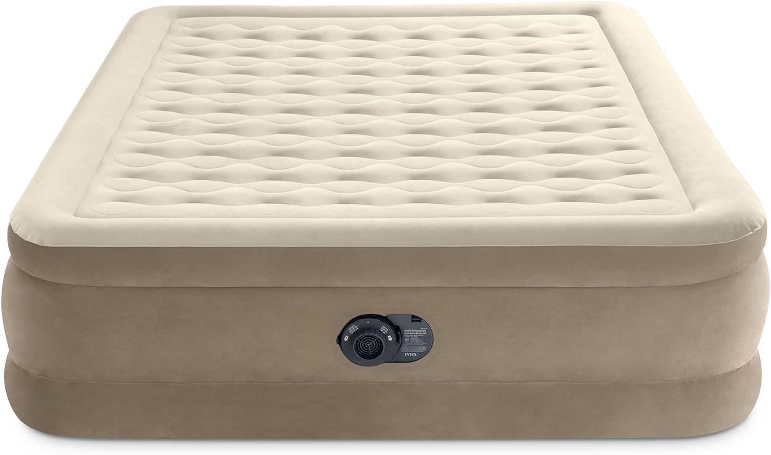 imageIntex DuraBeam Deluxe Ultra Plush Air Mattress FiberTech Builtin Electric Pump 18in Bed Height 300lb Weight Capacity Twin SizeQueen