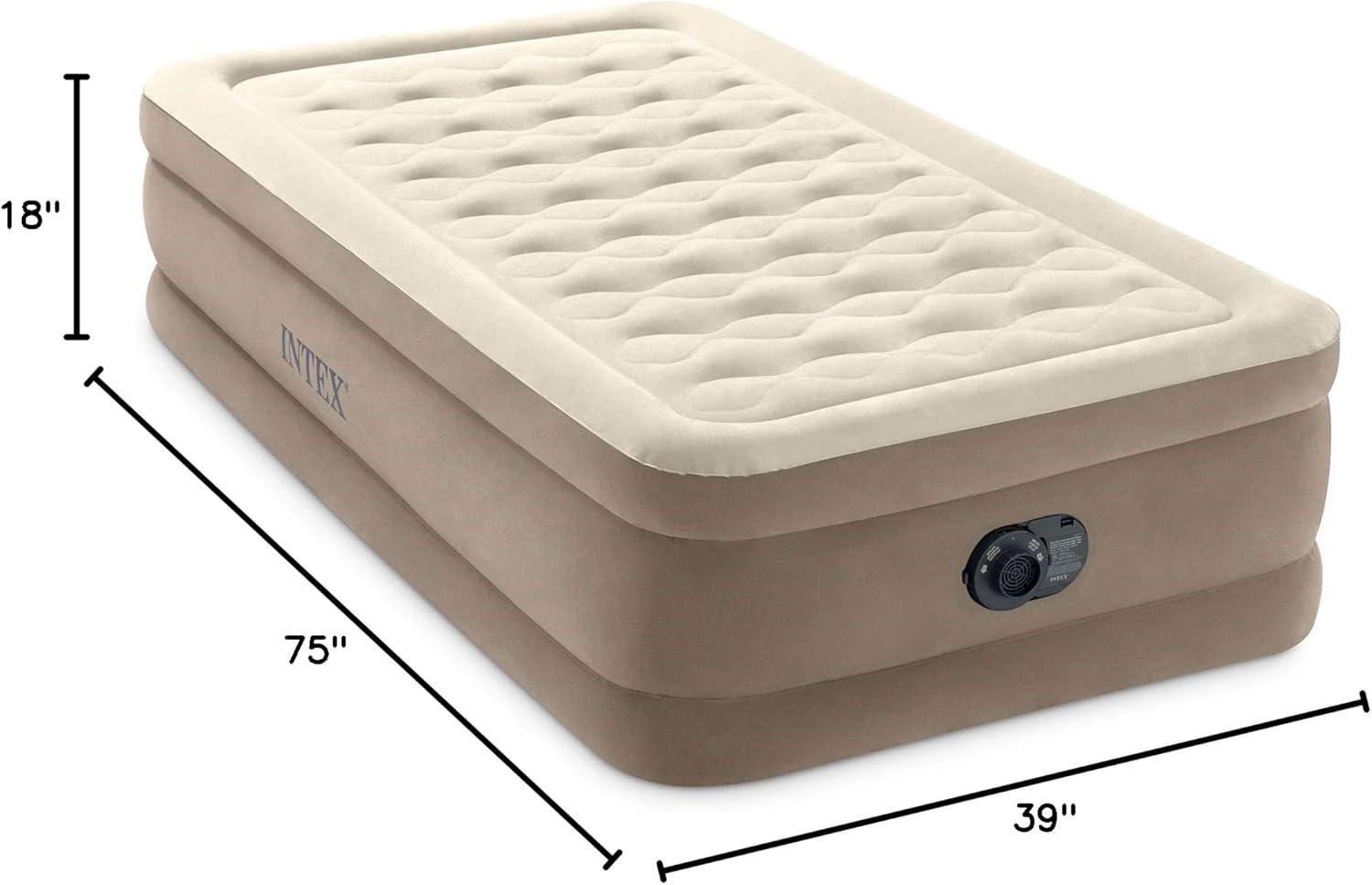 imageIntex DuraBeam Deluxe Ultra Plush Air Mattress FiberTech Builtin Electric Pump 18in Bed Height 300lb Weight Capacity Twin SizeTwin