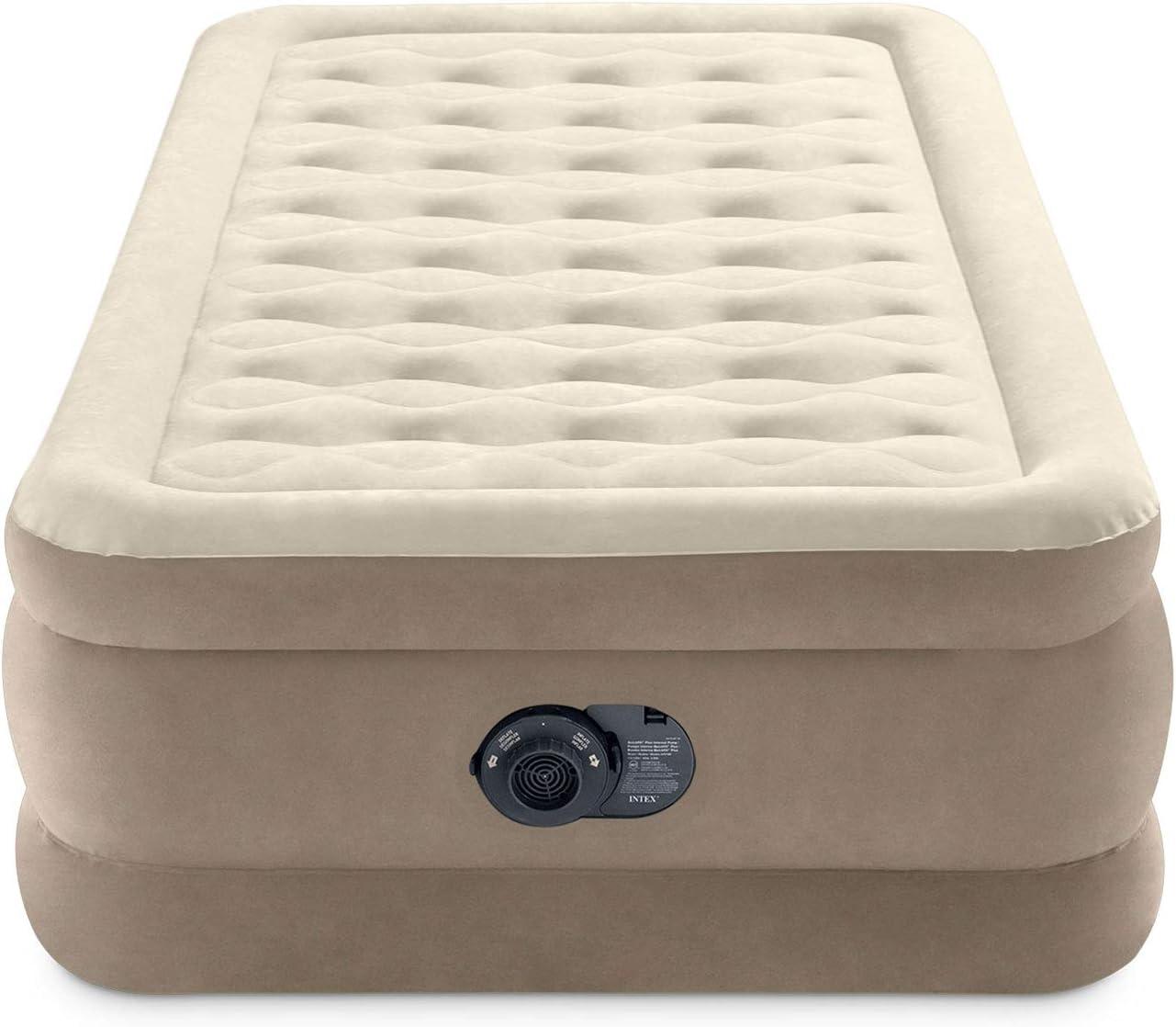 imageIntex DuraBeam Deluxe Ultra Plush Air Mattress FiberTech Builtin Electric Pump 18in Bed Height 300lb Weight Capacity Twin SizeTwin