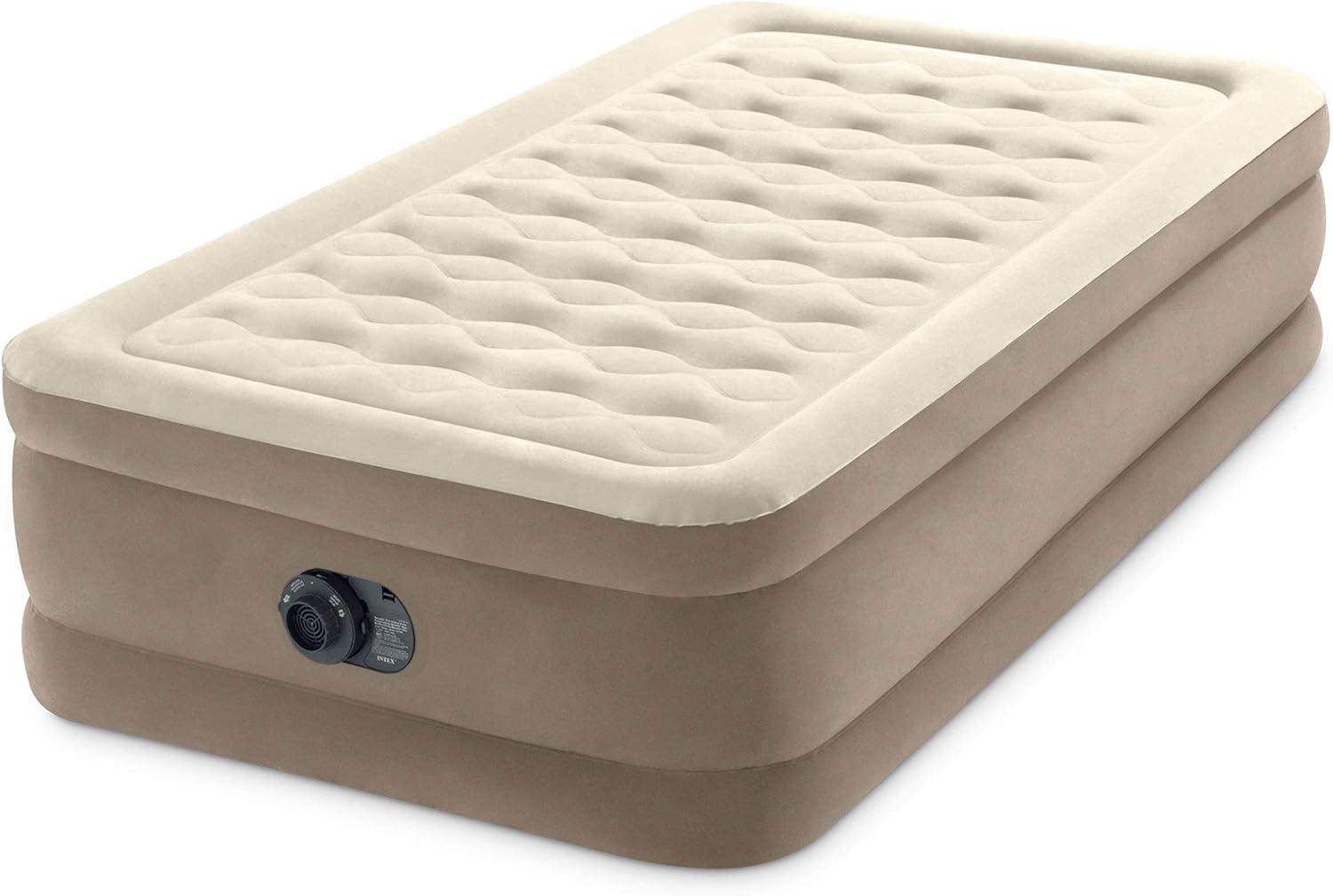 imageIntex DuraBeam Deluxe Ultra Plush Air Mattress FiberTech Builtin Electric Pump 18in Bed Height 300lb Weight Capacity Twin SizeTwin