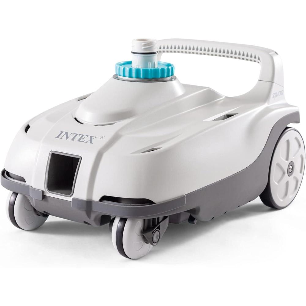 imageINTEX Deluxe PressureSide Above Ground Automatic Pool Cleaner Vacuum For Bigger Pools Cleans Pool Floors and Walls Removes Debris Removable Filter Tray 21ft Tangle Free HoseZX100