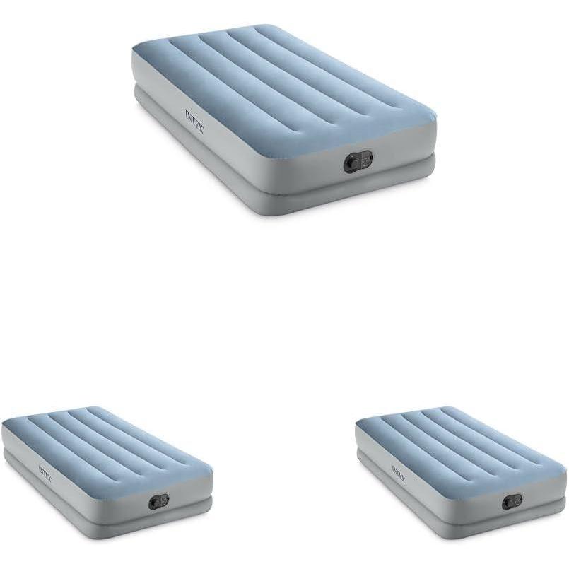 imageIntex 64157E DuraBeam Plus MidRise Air Mattress FiberTech Twin Size Builtin USB Electric Pump 14in Bed Height 300lb Weight CapacityTwin Pack of 3