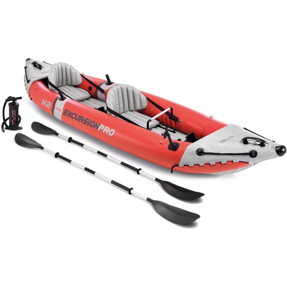 imageIntex 68309EP Excursion Pro K2 Inflatable Kayak Set Includes Deluxe 86in Kayak Paddles and HighOutput Pump SuperTough PVC Adjustable Bucket Seat 2Person 400lb Weight Capacity2person Kayak Set