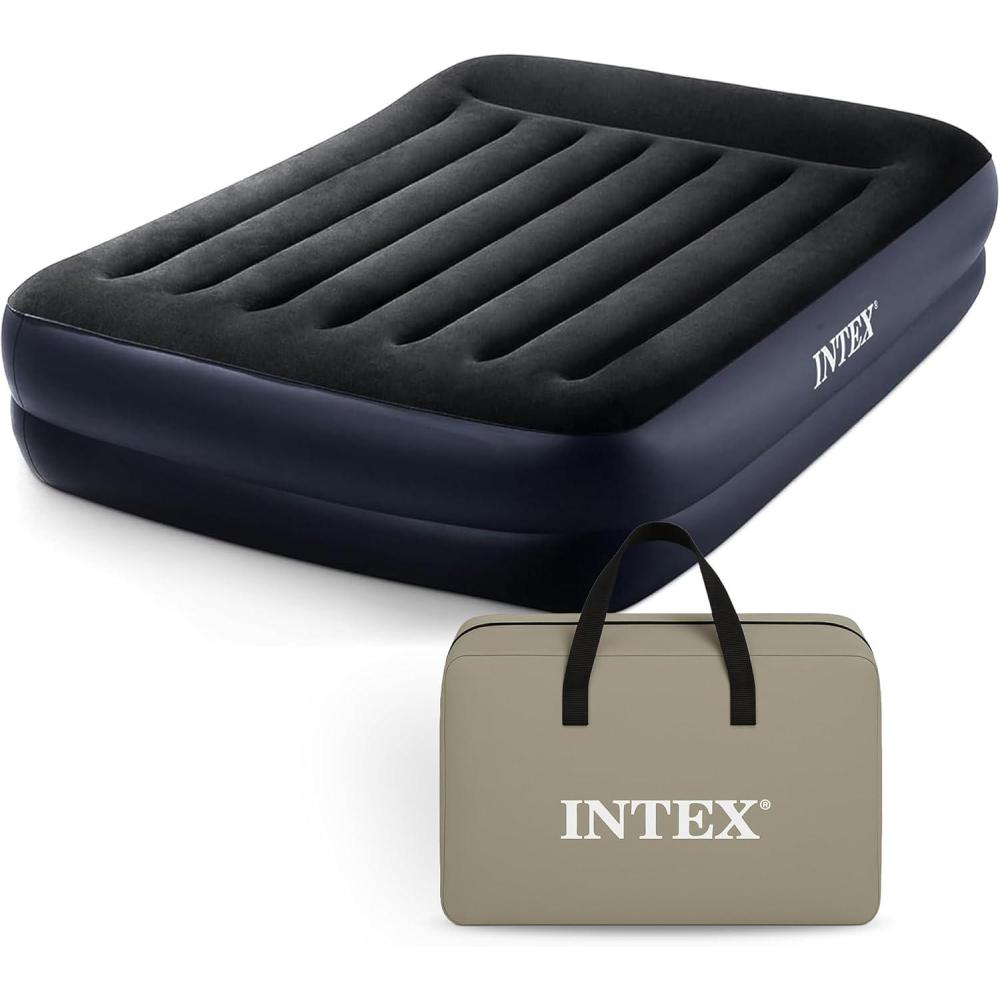 imageIntex Air Mattress 64123ED DuraBeam Plus Pillow Rest FiberTech  Queen Size  Builtin Electric Pump  165in Bed Height  600lb Weight CapacityQueen