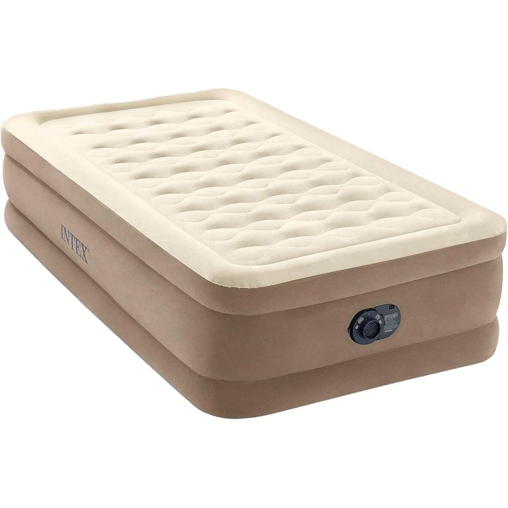 imageIntex DuraBeam Deluxe Ultra Plush Air Mattress FiberTech Builtin Electric Pump 18in Bed Height 300lb Weight Capacity Twin SizeTwin