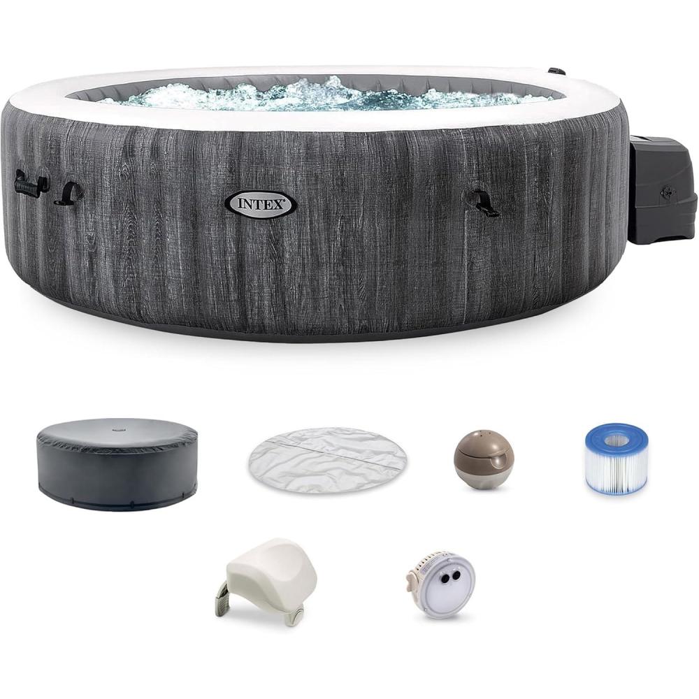 imageIntex PureSpa Plus 6 Person Portable Inflatable Round Hot Tub Spa with 170 Jets  Outdoor BlowUp Hot Tub with Pump Filter Cover and Dispenser Ball