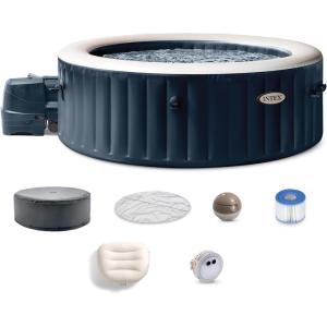 INTEX 28429EP PureSpa Plus Bubble Massage Spa Set: Includes – 2 Contoured Headrest – LED Light – 4 Person Capacity – 77″ x 28″(Cobalt)