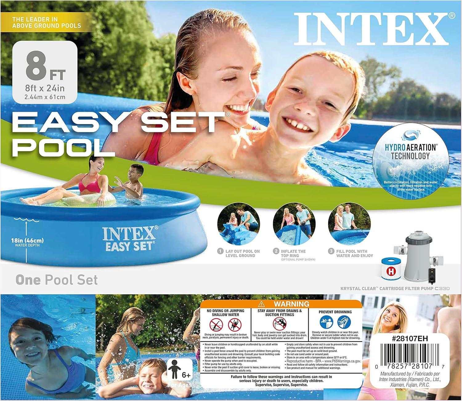 imageINTEX 26175EH Easy Set Inflatable Swimming Pool Set 18ft x 48in Includes 1500 GPH Cartridge Filter Pump Removable Ladder Pool Cover Ground Cloth8FT x 24IN