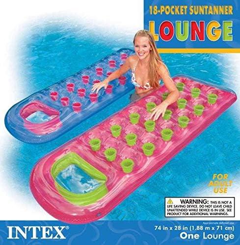 imageINTEX 59895EP 18Pocket Suntanner Inflatable Pool Float Raft Lounger Swimming Mat 74quot X 28quot 1 Pack Colors May VaryLounge 74 X 28