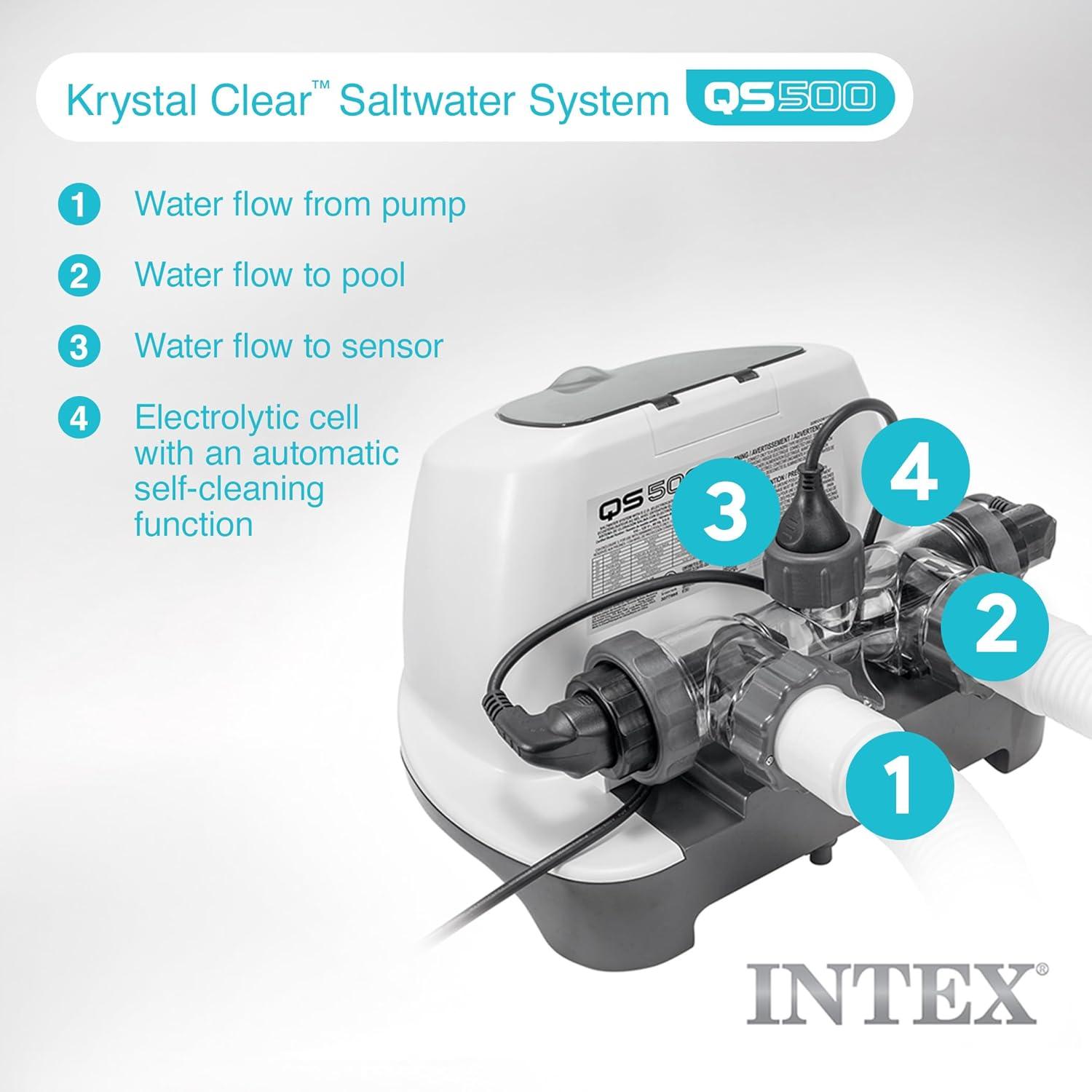 imageINTEX QS500 Krystal Clear Saltwater Chlorine System for Above Ground Pools Keeps Water Clean and Clear Reduces Chemical Use Up to 7000 Gal PoolsSaltwater System