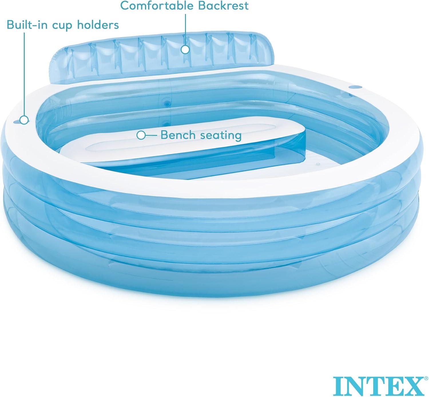 imageINTEX Swim Center Inflatable Family Lounge Pool BuiltIn Bench Cup Holder 156 Gallon Capacity 90quot x 86quot x 31quot BlueBlue