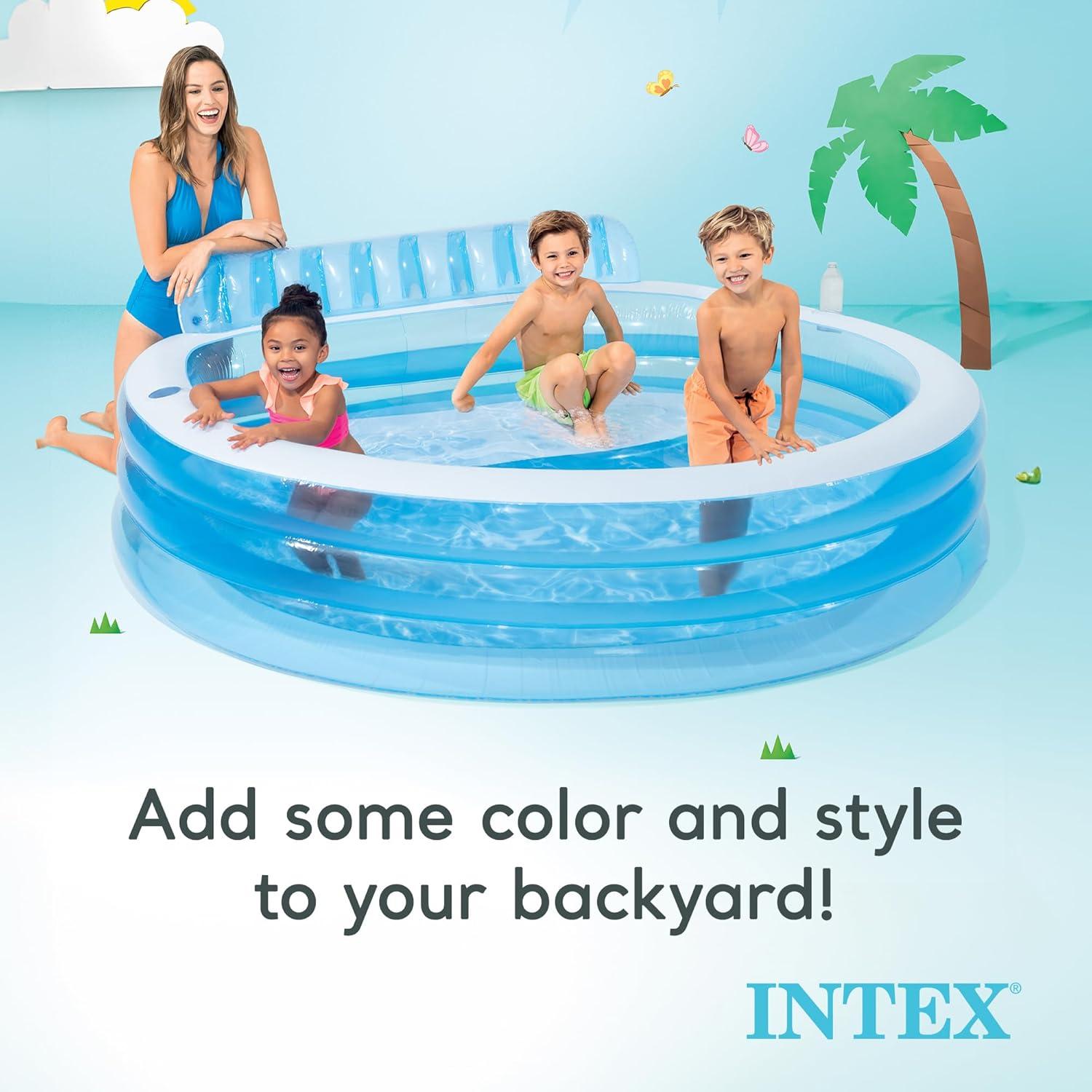 imageINTEX Swim Center Inflatable Family Lounge Pool BuiltIn Bench Cup Holder 156 Gallon Capacity 90quot x 86quot x 31quot BlueBlue