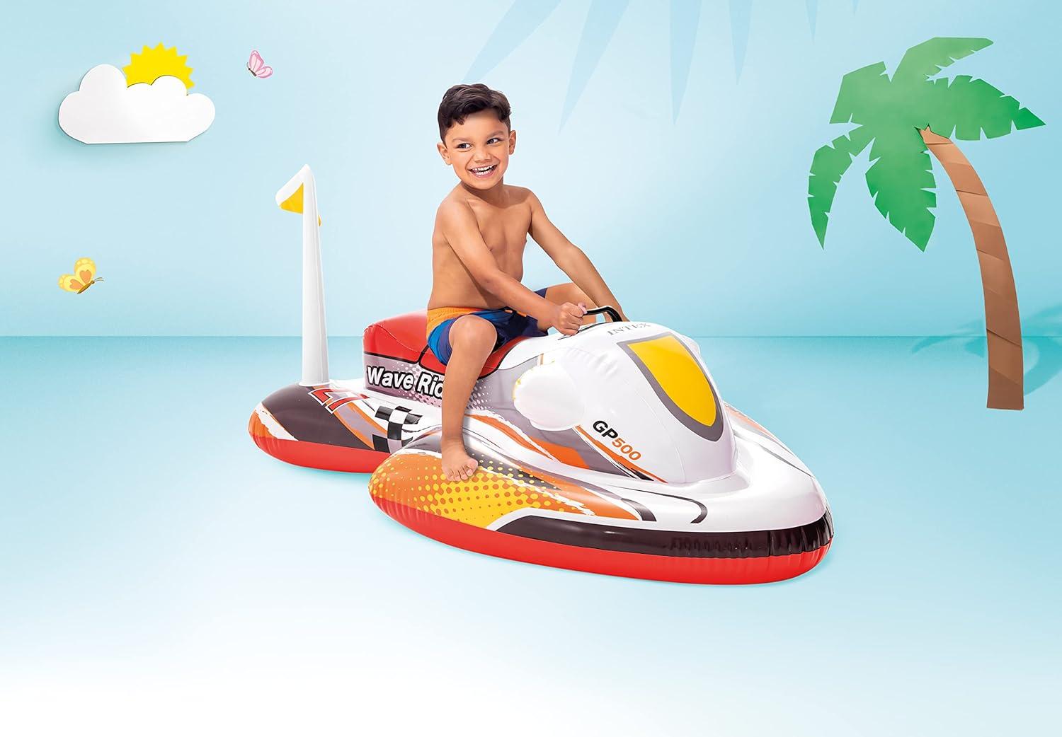 imageINTEX Wave Rider Inflatable Pool Float Pool Toy For Kids HeavyDuty Handle 88lb Weight Capacity 46quot x 305quot For Ages 3