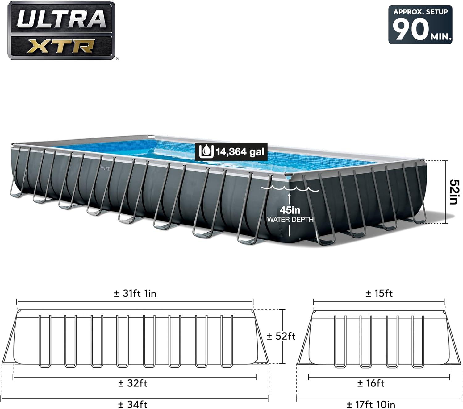 imageIntex 18 x 9 x 52quot Ultra XTR Rectangular Frame Swimming Pool Set with Pump Above Ground Backyard Large Rectangle Pool with 45Inch Deep Water32 x 16 x 52