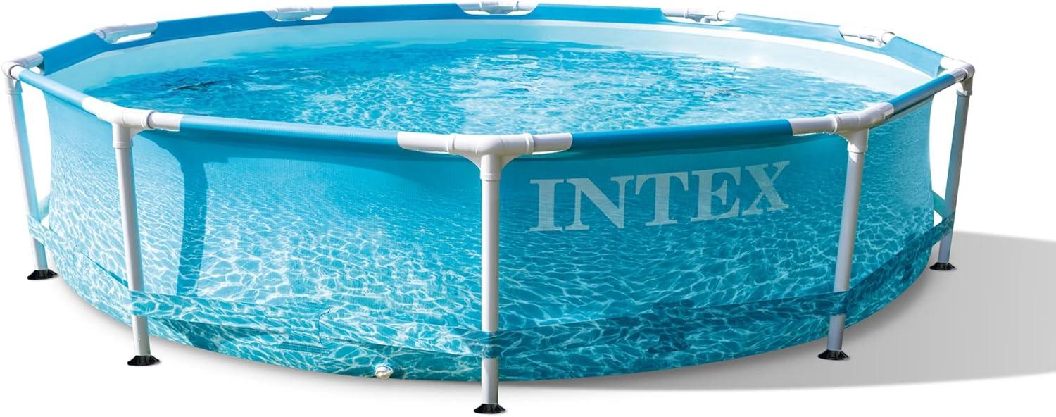 imageIntex 28206EH Large Round Above Ground Swimming Pool with Reinforced Sidewalls and Metal Frame for Backyard or Outdoor Use 10 Foot by 30 InchWith Filter Pump