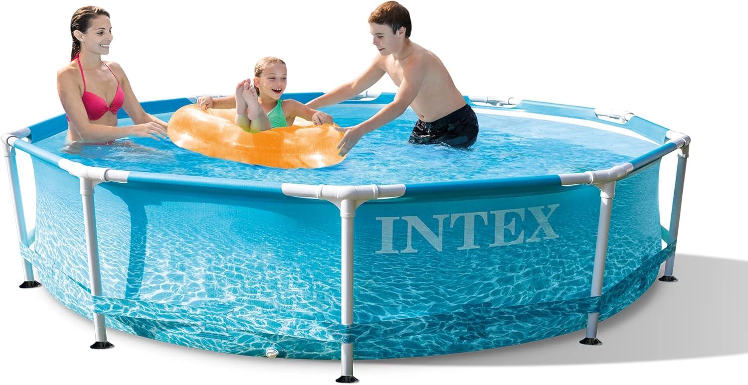 imageIntex 28206EH Large Round Above Ground Swimming Pool with Reinforced Sidewalls and Metal Frame for Backyard or Outdoor Use 10 Foot by 30 InchWith Filter Pump