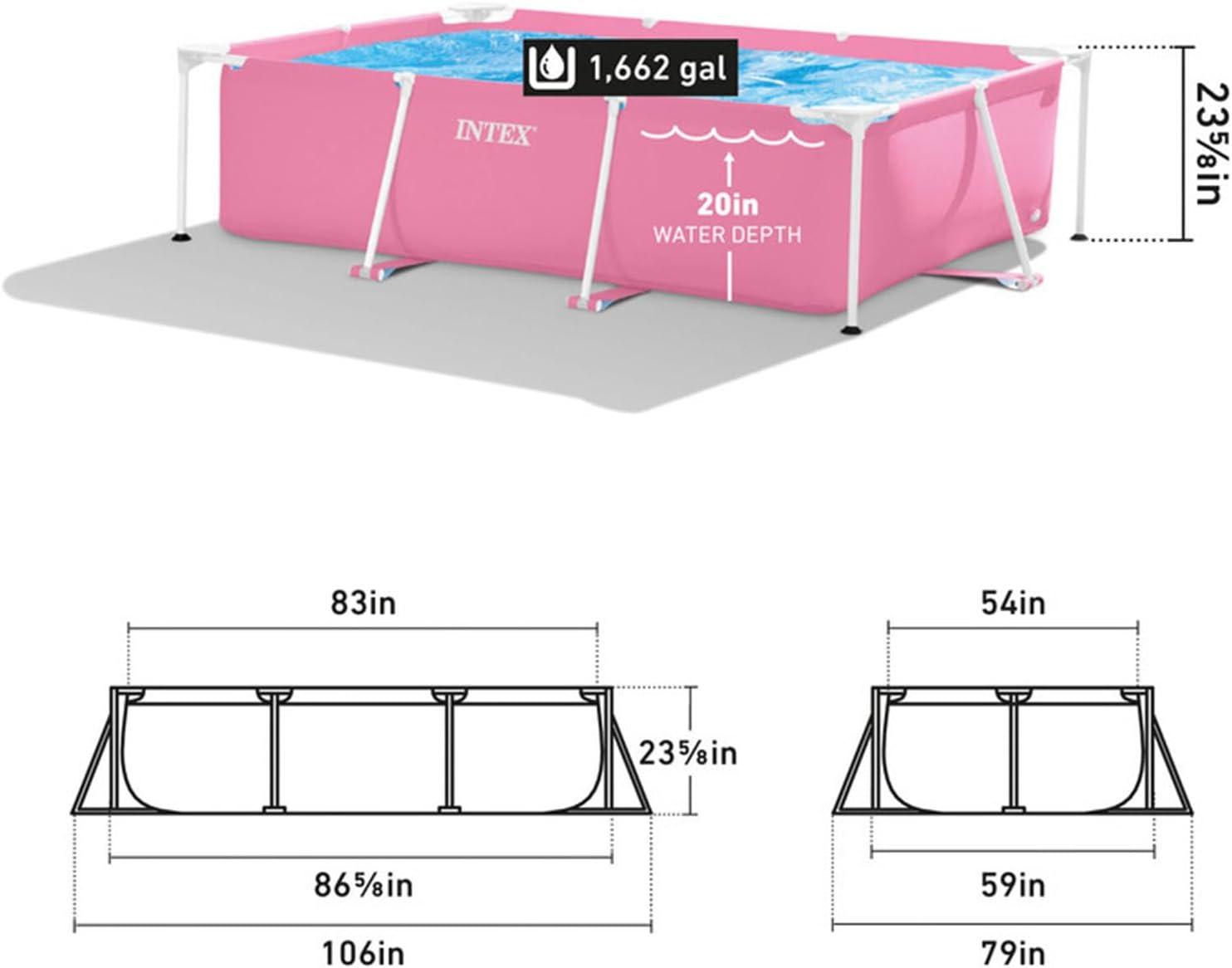 imageIntex 28266EH 7L x 5W x 2358quotH Rectangular Metal Frame Above Ground Outdoor Backyard Swimming Pool 439 Gallons of Water PinkRectangle