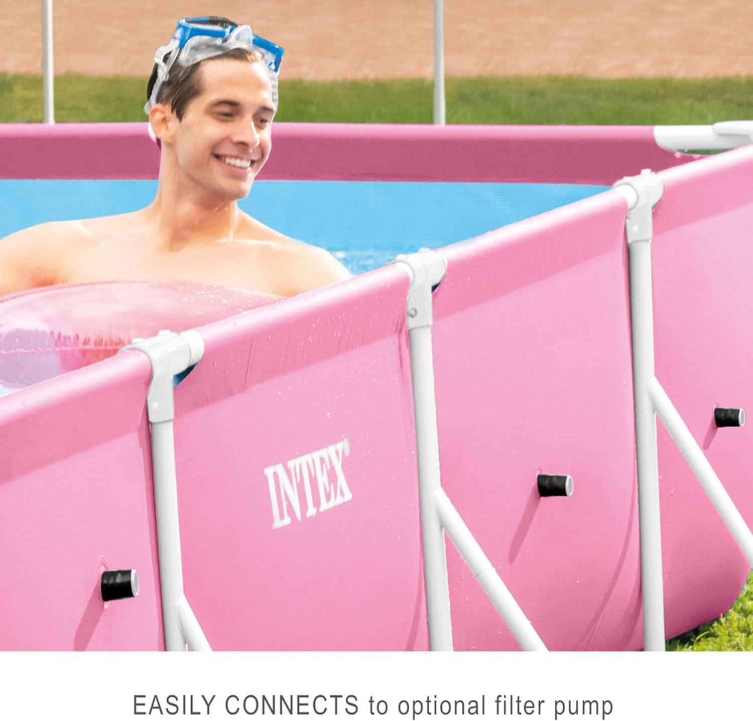 imageIntex 28266EH 7L x 5W x 2358quotH Rectangular Metal Frame Above Ground Outdoor Backyard Swimming Pool 439 Gallons of Water PinkRectangle