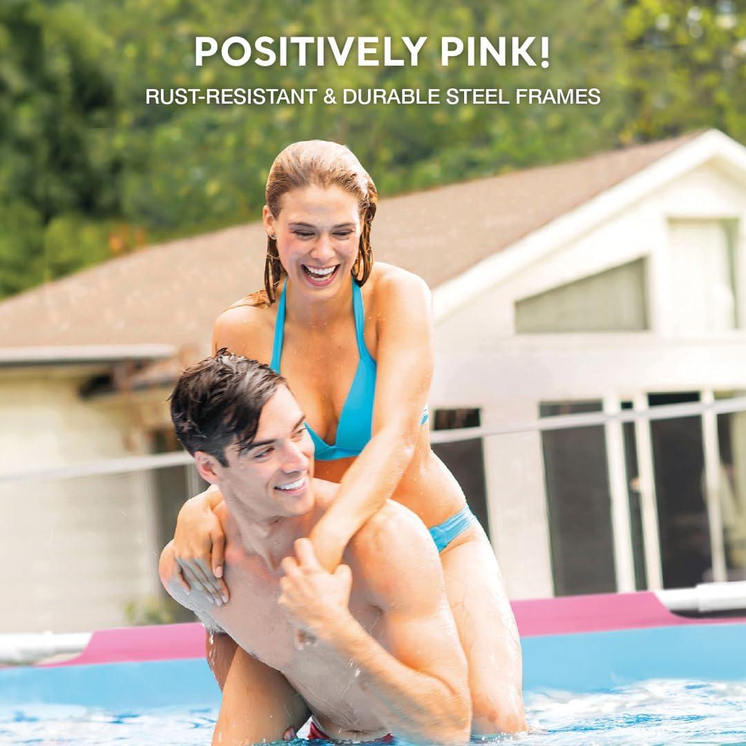 imageIntex 28266EH 7L x 5W x 2358quotH Rectangular Metal Frame Above Ground Outdoor Backyard Swimming Pool 439 Gallons of Water PinkRound