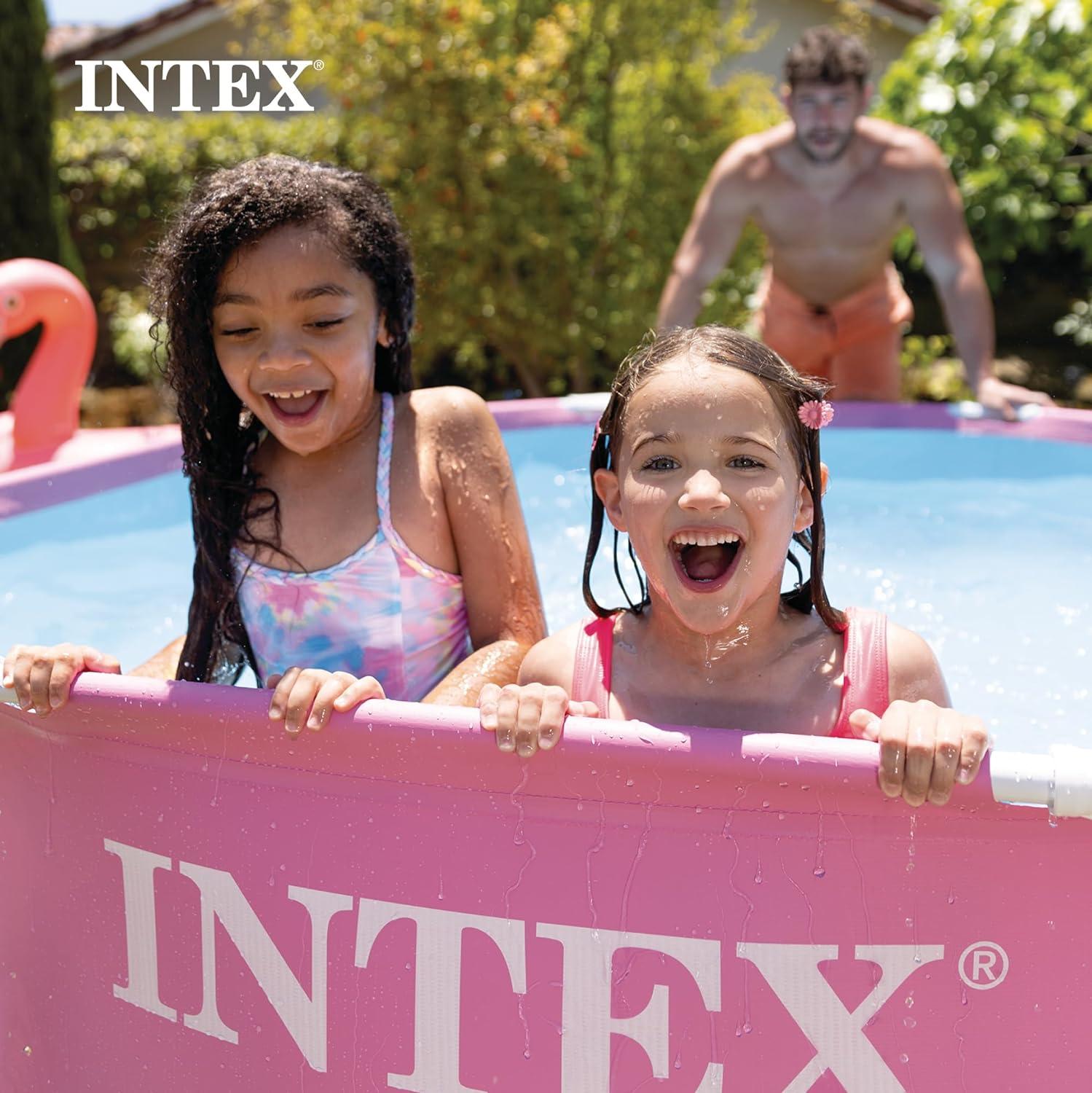 imageIntex 28266EH 7L x 5W x 2358quotH Rectangular Metal Frame Above Ground Outdoor Backyard Swimming Pool 439 Gallons of Water PinkRound