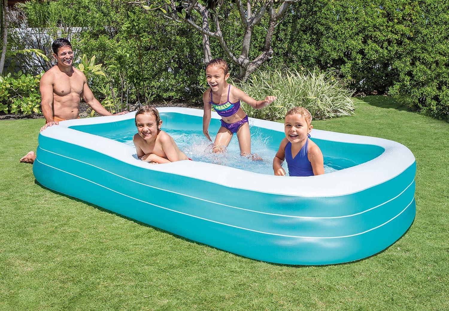imageIntex 56483EP Inflatable 85 x 575 Swim Center Family Pool for 23 Kids Backyard Splash Pool for Children 6 Years Old 198Gallons Blue ampamp WhiteBlue
