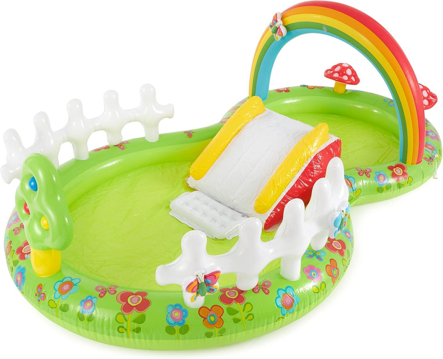 imageIntex 57440EP Inflatable Whale Spray Kiddie Pool for Kids 2 79quot x 77quot x 36quot Small BlowUp Splash Pool ampamp Sprinkler Backyard Toddler Play CenterMulticolor