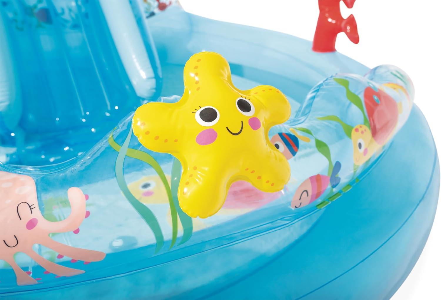 imageIntex 57440EP Inflatable Whale Spray Kiddie Pool for Kids 2 79quot x 77quot x 36quot Small BlowUp Splash Pool ampamp Sprinkler Backyard Toddler Play CenterBlue