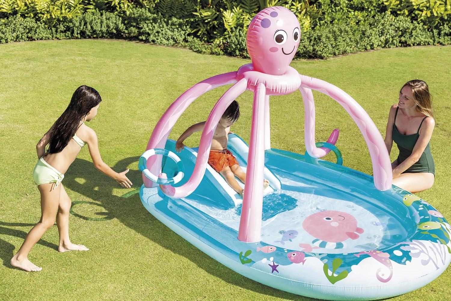 imageIntex 57440EP Inflatable Whale Spray Kiddie Pool for Kids 2 79quot x 77quot x 36quot Small BlowUp Splash Pool ampamp Sprinkler Backyard Toddler Play CenterBlue