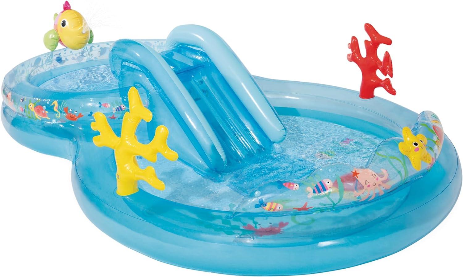 imageIntex 57440EP Inflatable Whale Spray Kiddie Pool for Kids 2 79quot x 77quot x 36quot Small BlowUp Splash Pool ampamp Sprinkler Backyard Toddler Play CenterBlue